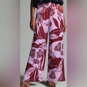 Maeve Burgundy and White Floral Wide-Leg Pants